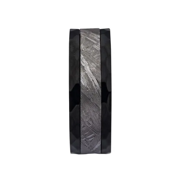 INOX 4mm Meteorite Inlay Black IP Hammered Ring Comfort fit Size 10 Image 3 Morin Jewelers Southbridge, MA