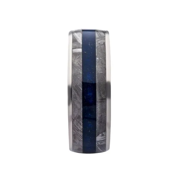INOX Stainless Steel Lapis Lazuli & Meteorite Inlay Steel Ring 8mm Comfort Fit Band Size 11 Image 3 Morin Jewelers Southbridge, MA