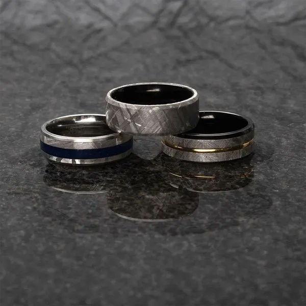 INOX Stainless Steel Lapis Lazuli & Meteorite Inlay Steel Ring 8mm Comfort Fit Band Size 11 Image 4 Morin Jewelers Southbridge, MA