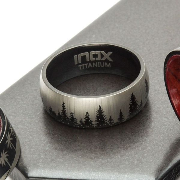 INOX Men's Evergreen Forest Treeline Design Black IP Titanium Comfort Fit Ring Size 10 Image 4 Morin Jewelers Southbridge, MA