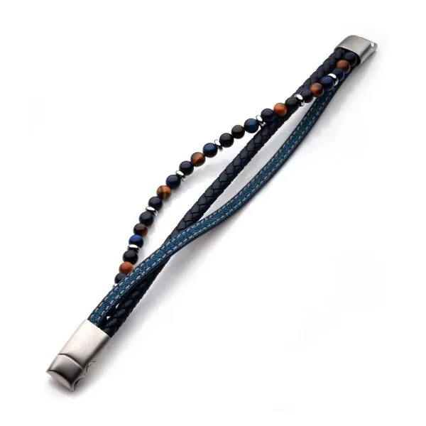 INOX Blue Full Grain Cowhide Leather & Blue Denim with Lapis Lazuli & Tiger's Eye Stone Bead Multi-Strand Bracelet Image 3 Morin Jewelers Southbridge, MA