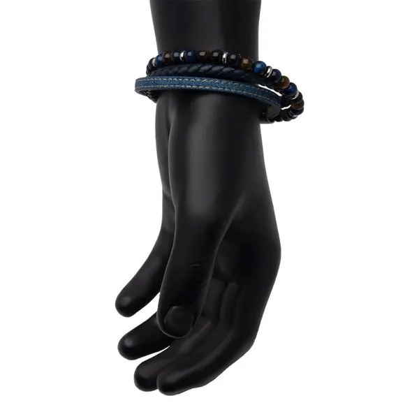 INOX Blue Full Grain Cowhide Leather & Blue Denim with Lapis Lazuli & Tiger's Eye Stone Bead Multi-Strand Bracelet Image 4 Morin Jewelers Southbridge, MA
