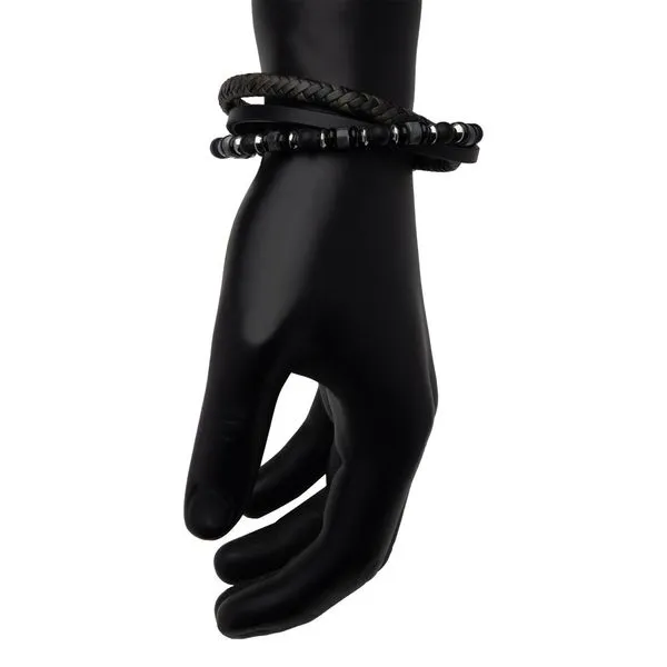 INOX Black & Grey Full Grain Cowhide Leather with Black Onyx & White Howlite Stone Bead Multi-Strand Bracelet Image 4 Morin Jewelers Southbridge, MA