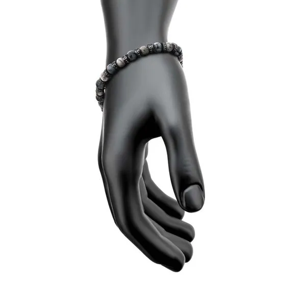 INOX Black Steel Disks Alternating with Grey Jasper & Sno...