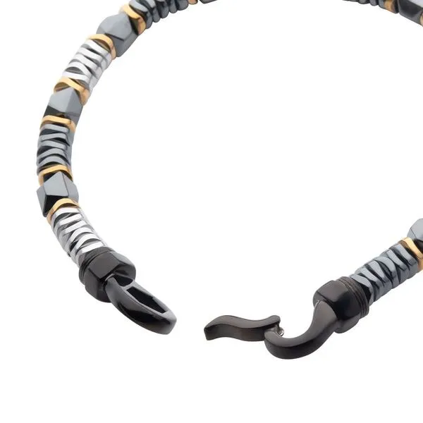 INOX Black & Gold 6mm Hematite Beads Bracelet with Hinged...