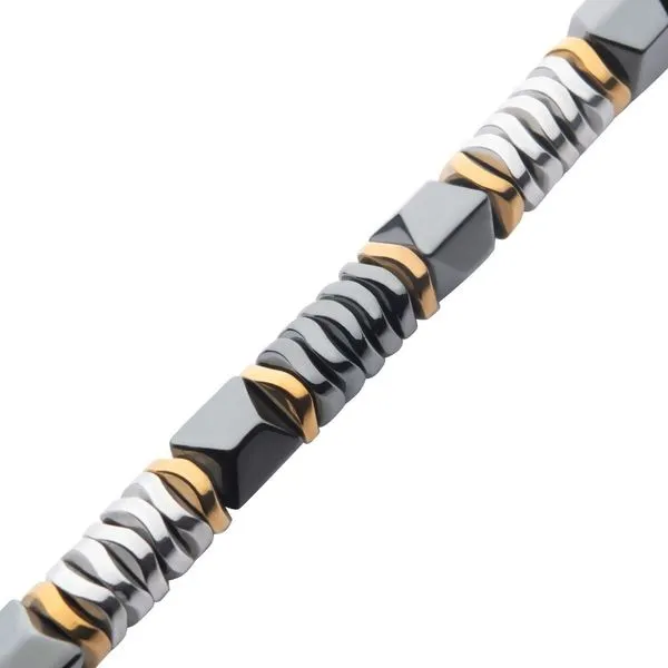 INOX Black & Gold 6mm Hematite Beads Bracelet with Hinged...