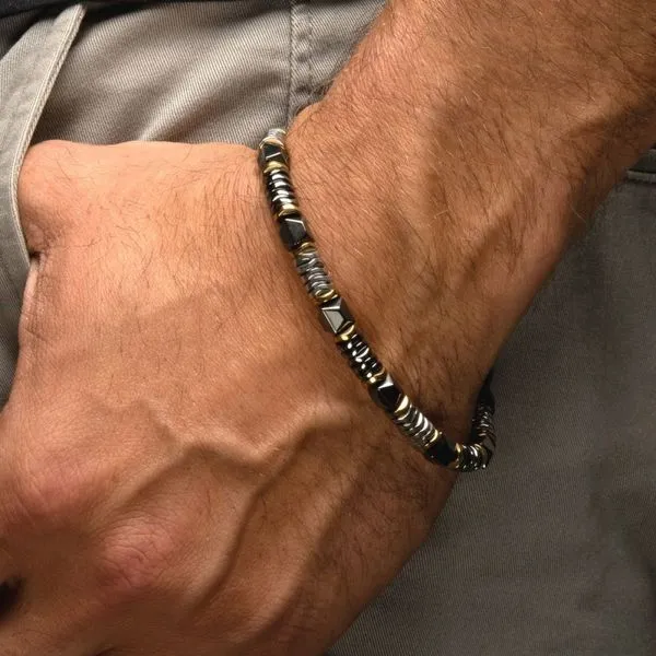 INOX Black & Gold 6mm Hematite Beads Bracelet with Hinged...