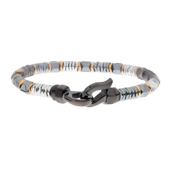 INOX Black & Gold 6mm Hematite Beads Bracelet with Hinged...