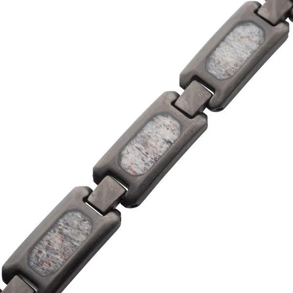 INOX Matte Finish Gun Metal IP Deer Antler Inlay Link Bracelet Image 2 Morin Jewelers Southbridge, MA