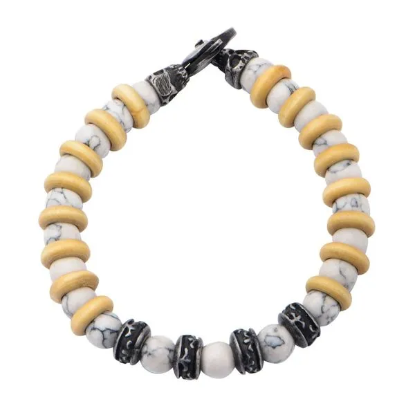 INOX White Howlite Beads with Taupe Wood Separators Bracelet