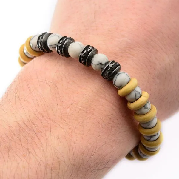 INOX White Howlite Beads with Taupe Wood Separators Bracelet