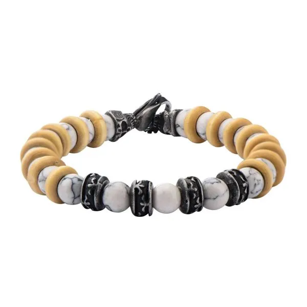 INOX White Howlite Beads with Taupe Wood Separators Bracelet