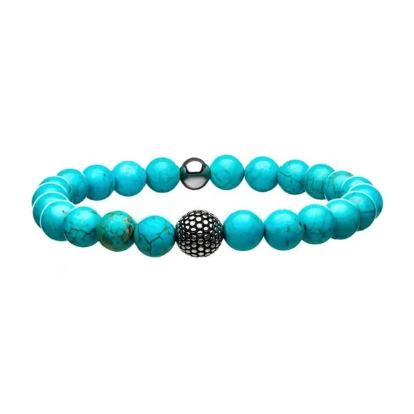INOX Mens Blue Turquoise Stone Bracelet