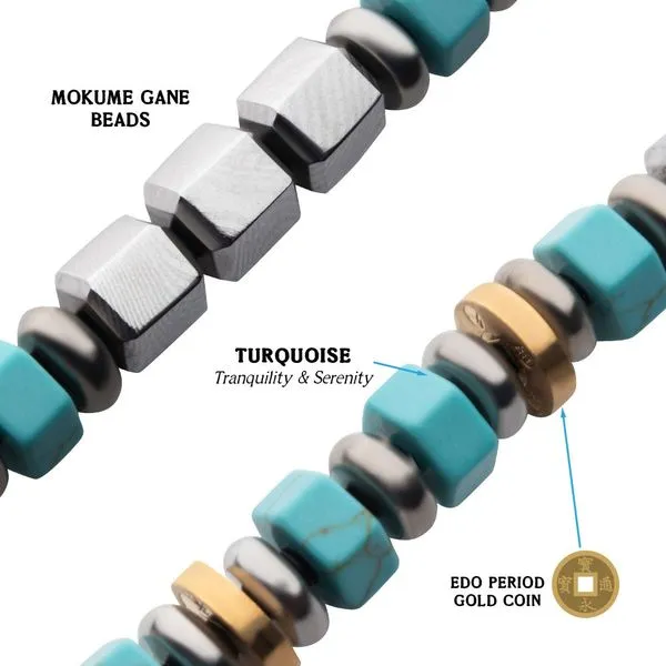 INOX Mokume Gane and Turquoise Beads Bushido Virtue Bracelet