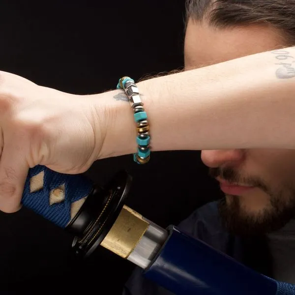 INOX Mokume Gane and Turquoise Beads Bushido Virtue Bracelet