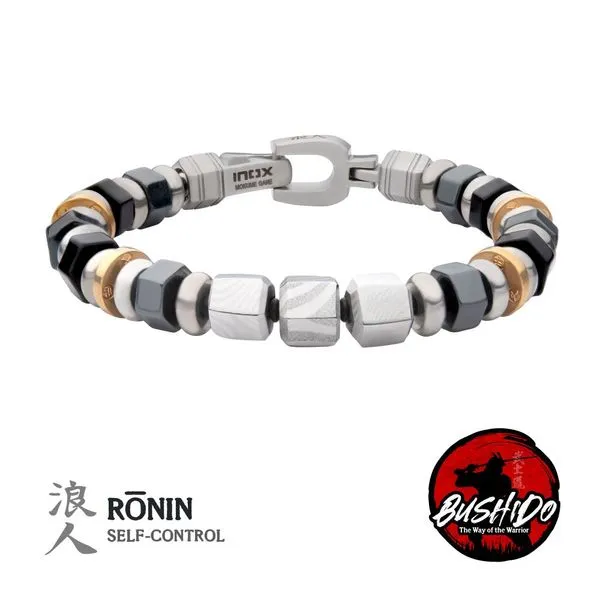 INOX Mokume Gane, Hematite and Onyx Beads Bushido Virtue Bracelet Morin Jewelers Southbridge, MA