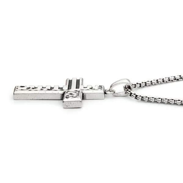 INOX 925 Silver Oxidized Coin Stamped Cross Pendant with Box Chain Image 3 Morin Jewelers Southbridge, MA