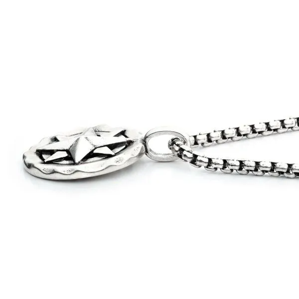 INOX 925 Silver Oxidized Compass Pendant with Box Chain Image 3 Morin Jewelers Southbridge, MA