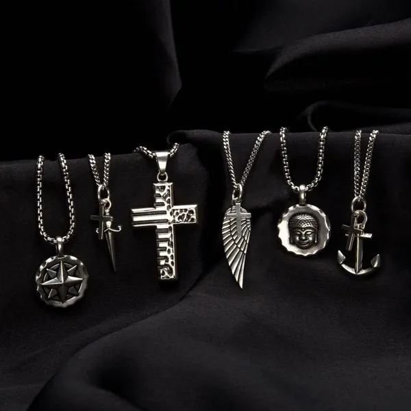 INOX 925 Silver Oxidized Compass Pendant with Box Chain Image 4 Morin Jewelers Southbridge, MA