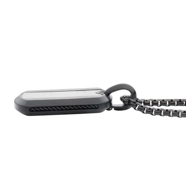 INOX Meteorite Inlay Dog Tag Pendant with Black IP Box Chain Image 3 Morin Jewelers Southbridge, MA