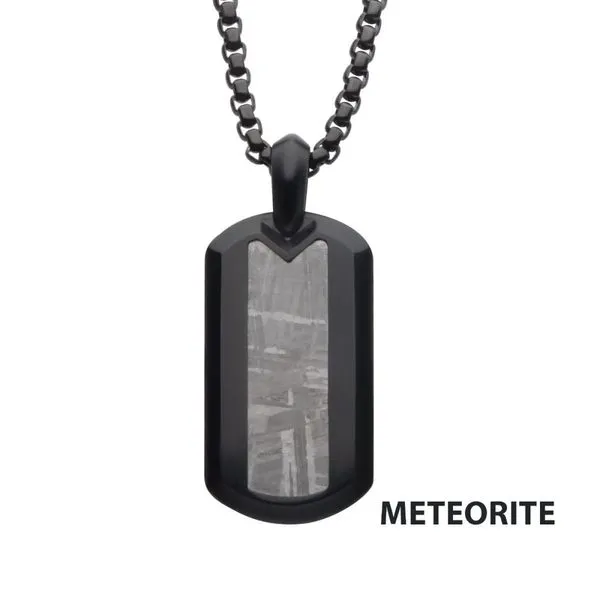 INOX Meteorite Inlay Dog Tag Pendant with Black IP Box Chain similar item image