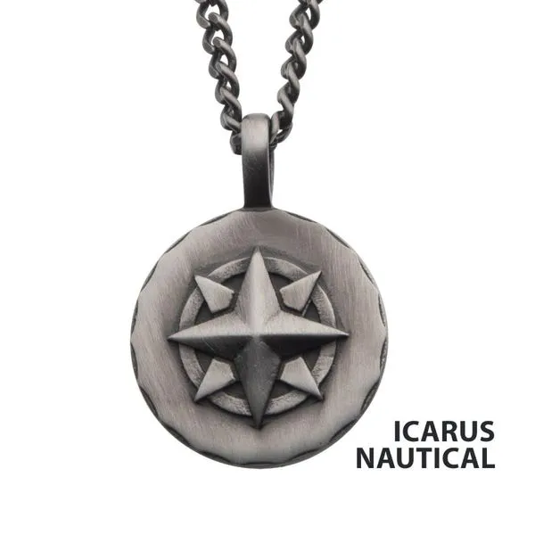 INOX Gun Metal IP Engravable Compass Medallion Pendant with Chains for Grads similar item image