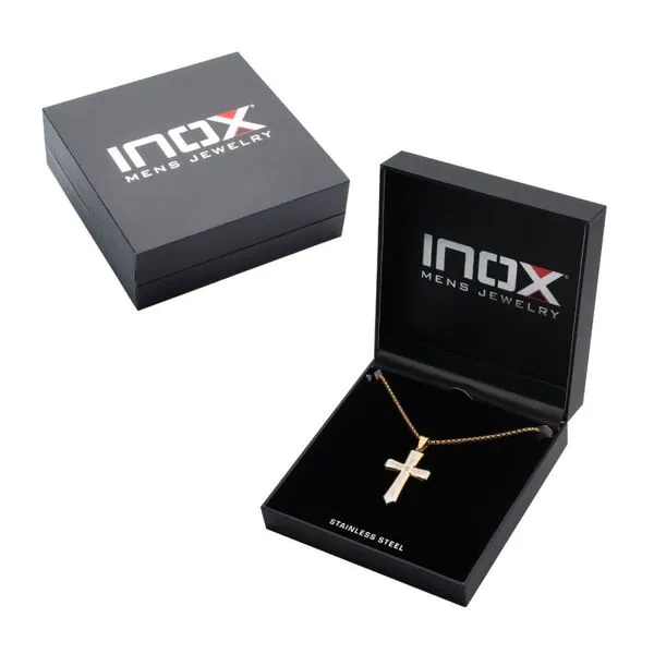 INOX 18kt Gold IP Tribal Cross Pendant with 2mm Lab-grown Diamond Image 4 Morin Jewelers Southbridge, MA