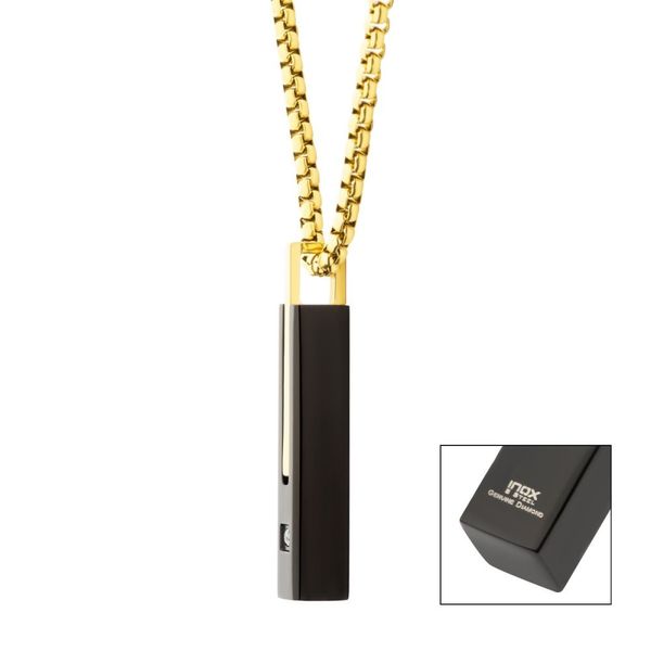 INOX 18Kt Gold IP and Black IP Steel Solitaire Accented Clear Lab-Grown Diamond Drop Pendant Image 3 Morin Jewelers Southbridge, MA