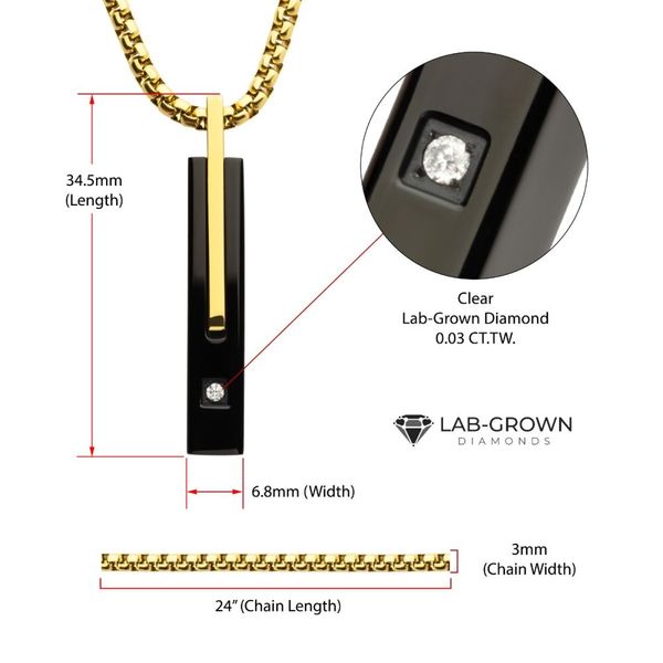 INOX 18Kt Gold IP and Black IP Steel Solitaire Accented Clear Lab-Grown Diamond Drop Pendant Image 4 Morin Jewelers Southbridge, MA
