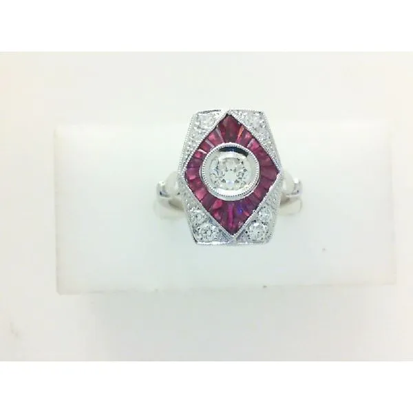 14K White Gold 0.48ct Round Diamond and 1.28ctw Ruby Art Deco Style Ring Morris Jewelry Bowling Green, KY