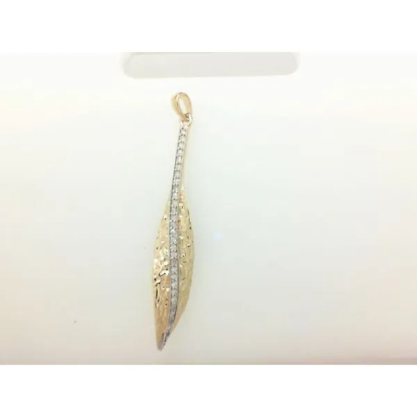 14K Yellow Gold Textured Leaf 0.14ctw Diamond Pendant Morris Jewelry Bowling Green, KY