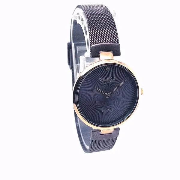 Obaku DIAMANT - ROSE Stainless Steel Mesh 14mm Bracelet Purple Concentric Swirl Dial with SI1 Diamond (32mm Mineral Crystal 3 AT Image 4 Morris Jewelry Bowling Green, KY