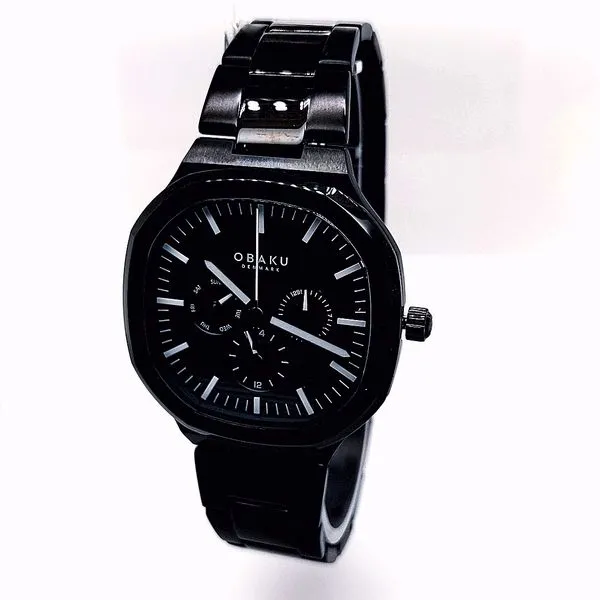 Obaku IDL - BLACK Stainless Steel Link 22mm Bracelet with Black Dial (42mm Mineral Crystal 5ATM) Image 3 Morris Jewelry Bowling Green, KY