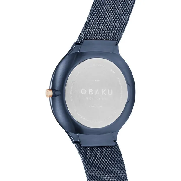 Obaku ARK - Ocean Blue Stainless Steel Mesh 20mm strap Glass-Extra Hardened Mineral Crystal Blue / Rose Gold Image 3 Morris Jewelry Bowling Green, KY