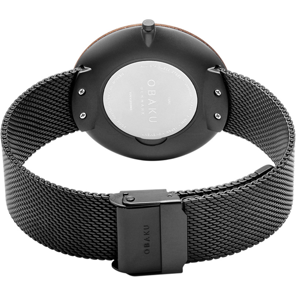 Obaku Trae - Charcoal Mineral Crystal Stainless Steel Wood Mesh Bracelet 3ATM Image 2 Morris Jewelry Bowling Green, KY