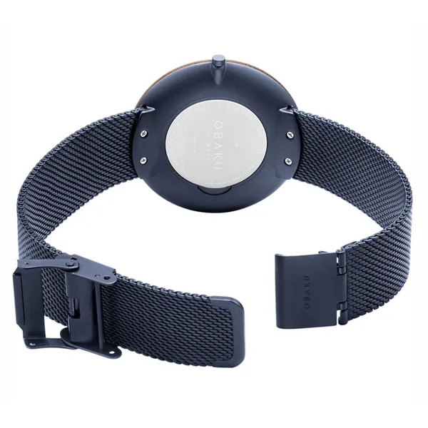Obaku TRAE - Marine Blue Crystal Stainless Steel Wood Mesh Braclet 3ATM Image 3 Morris Jewelry Bowling Green, KY