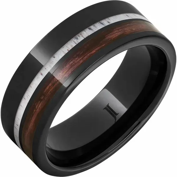 Barrel Aged™ Black Diamond Ceramic™ Ring with Cabernet Wood and Deer Antler Inlays Morris Jewelry Bowling Green, KY