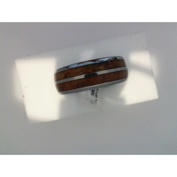 Comfort Fit Domed 8mm Tungsten Carbide Ring With Genuine Wood from Jack Daniels Whiskey Barrel and Cigar Leaf Inlay Moseley Diamond Showcase Inc Lexington, SC