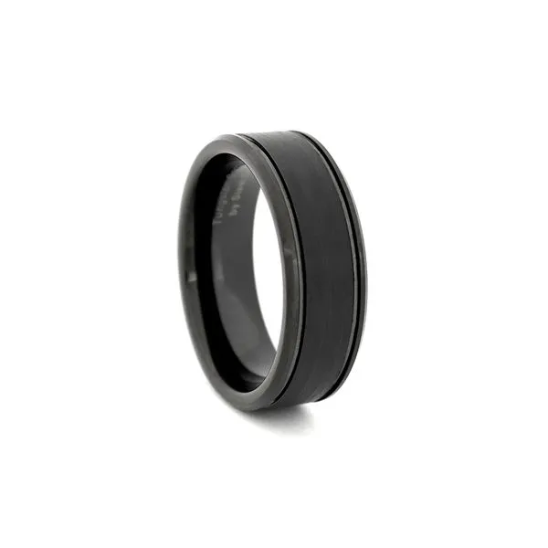 Comfort Fit 8mm High-Tech Ceramic Wedding Ring with High Polish Beveled Edges and Meteorite-Look Center Moseley Diamond Showcase Inc Lexington, SC