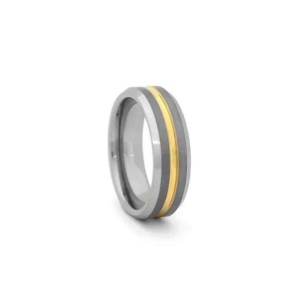 Comfort Fit Two Tone 7mm Tungsten Carbide Wedding Band with Gold Color PVD Plated Groove Moseley Diamond Showcase Inc Columbia, SC