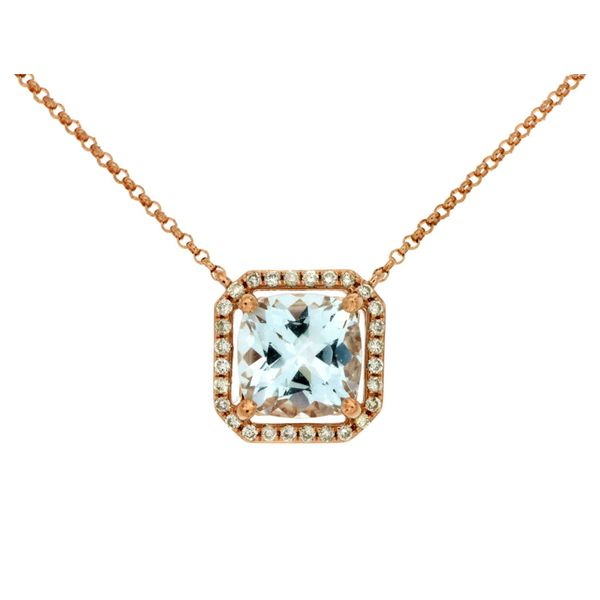 14Kt Rose Gold Aquamarine Halo Pendant Moseley Diamond Showcase Inc Columbia, SC