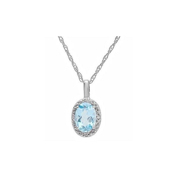 Ladies White Gold Oval Aquamarine and Diamond Pendant with Chain Moseley Diamond Showcase Inc Columbia, SC