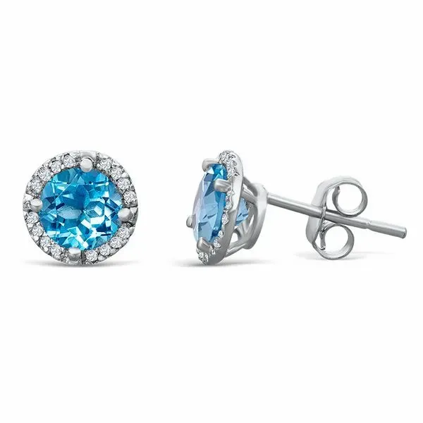 925 Sterling Silver 1.07ctw Blue Topaz & Diamond Halo Earrings Moseley Diamond Showcase Inc Columbia, SC