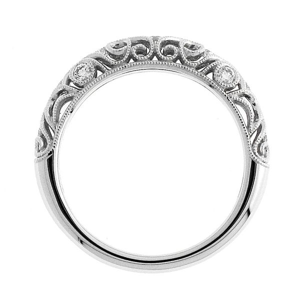 Diamond Filigree Anniversary Band 14K White Gold Hand Carved Vintage | Javeri Jewelers Image 2 Javeri Jewelers Inc Frisco, TX