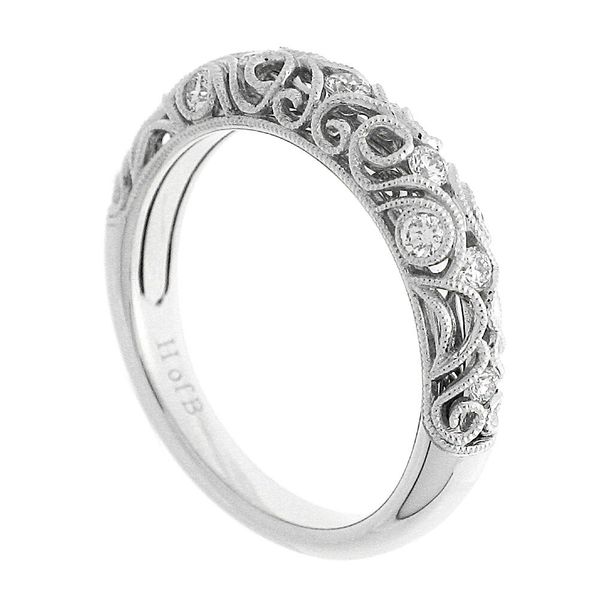 Diamond Filigree Anniversary Band 14K White Gold Hand Carved Vintage | Javeri Jewelers Image 3 Javeri Jewelers Inc Frisco, TX