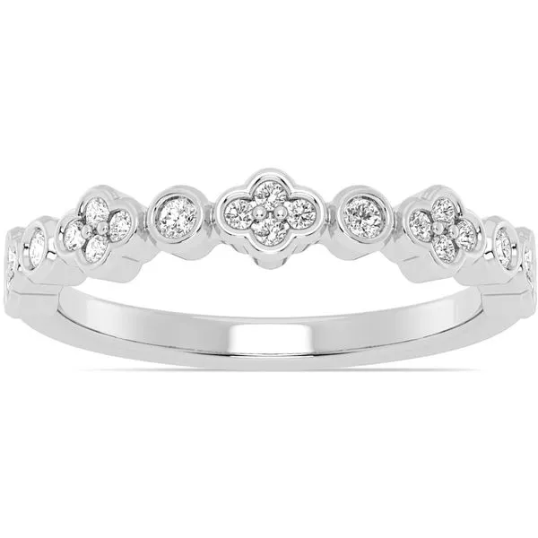 Floral Diamond Wedding Band - 14K White Gold Quatrefoil Design Javeri Jewelers Inc Frisco, TX