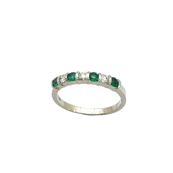 Emerald and diamond alternating band in 14K white gold.