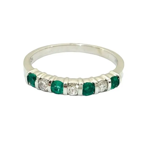 Emerald and diamond alternating band in 14K white gold.