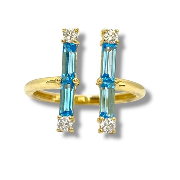 14K Yellow Gold Blue Topaz & Diamond Open Ring Javeri Jewelers Inc Frisco, TX