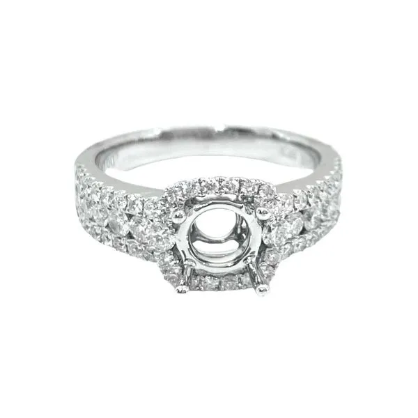 Halo Diamond engagement ring with 3 rows of diamonds.